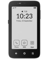 Minimalist feature phone screen showing clock and icons.