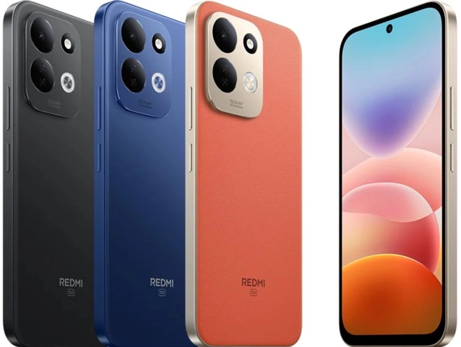 Redmi 17 5G and 4G phones in three colors.