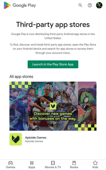 Aptoide Games app store featured on Google Play.