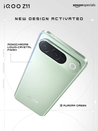 Indian iQOO Z11 Aurora Green liquid-crystal finish