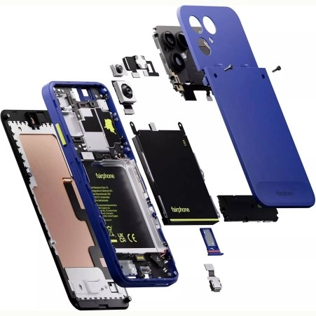 Fairphone 6+ disassembled components showing internal parts