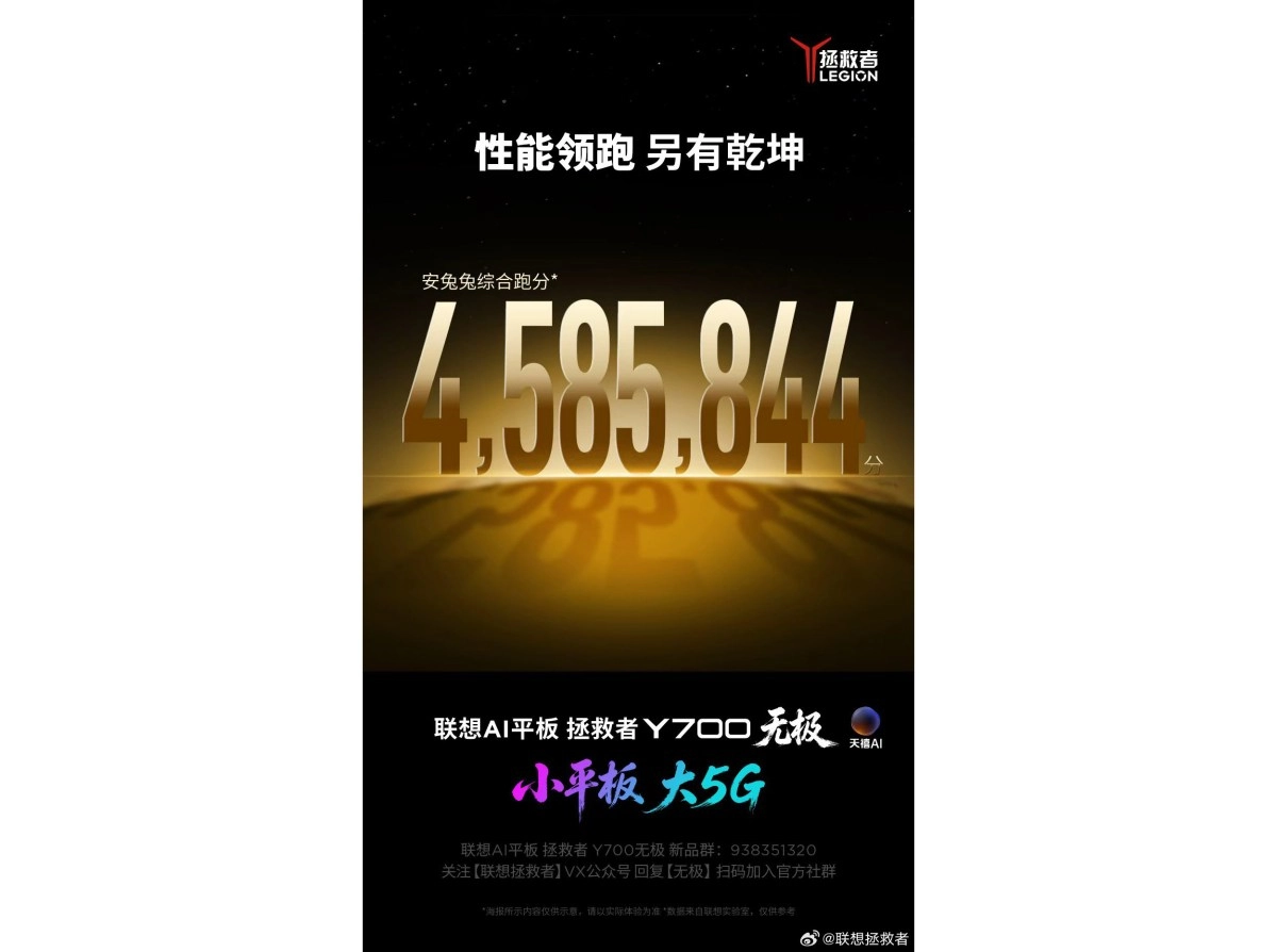Lenovo Legion Y700 tablet AnTuTu score 4,585,844.