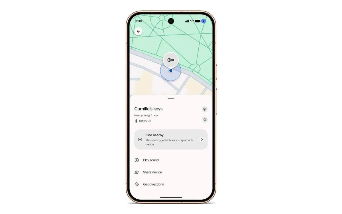 Google Pixel Tag locating keys with UWB on phone.