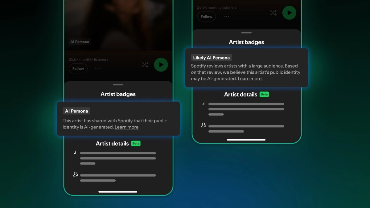 Spotify labels AI artists and removes them from recommendations.