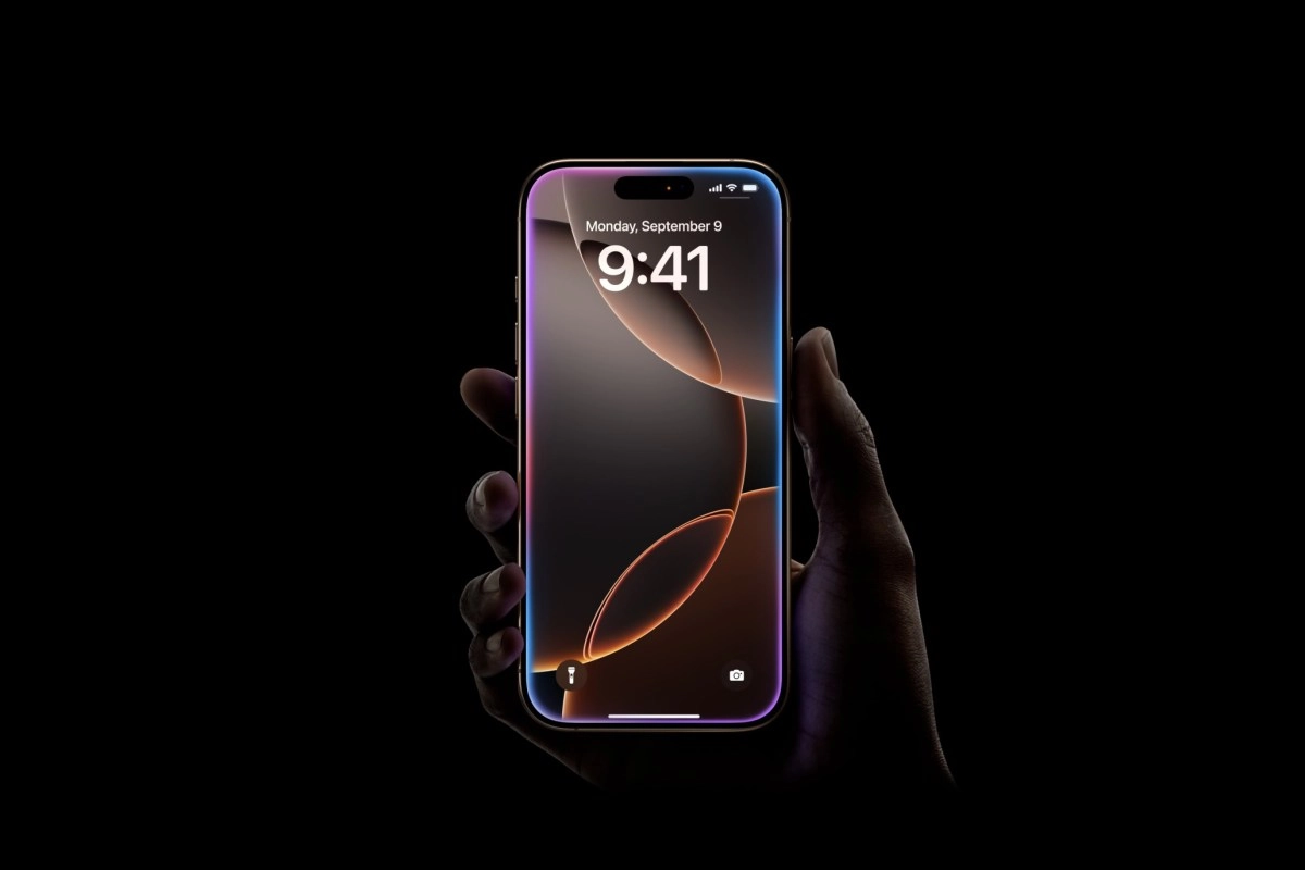 iPhone screen with Apple Intelligence wallpaper