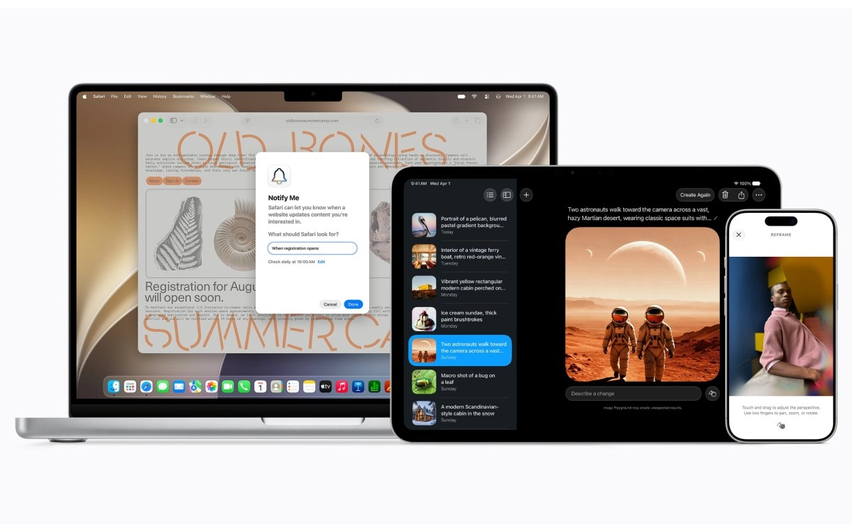 Apple devices showcase new AI features and Safari notifications.