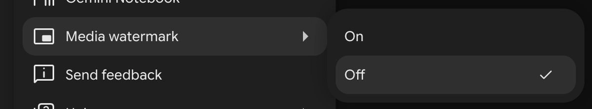 Gemini media watermark setting switched to off.