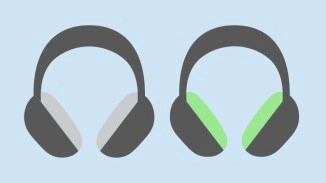 Two stylized headphones in grey and green.