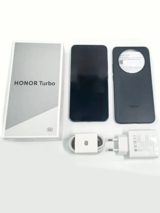 Honor Turbo 5G phone and accessories laid out.