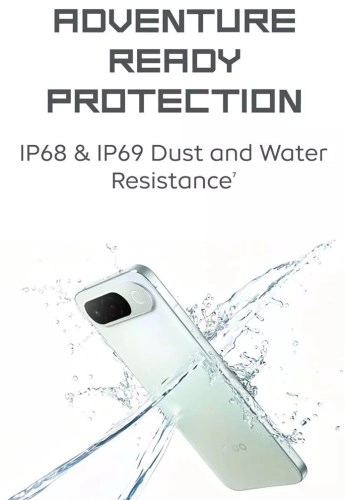iQOO Z11 IP68/IP69 dust and water resistance.