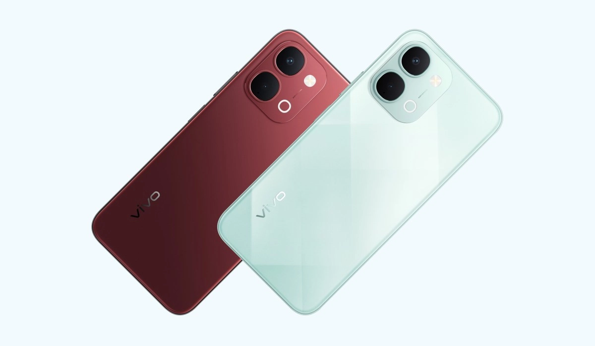 Vivo Y31t phones, red and mint green.