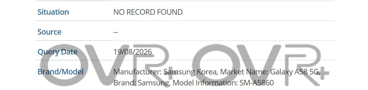 Samsung Galaxy A58 5G model information SM-A5860