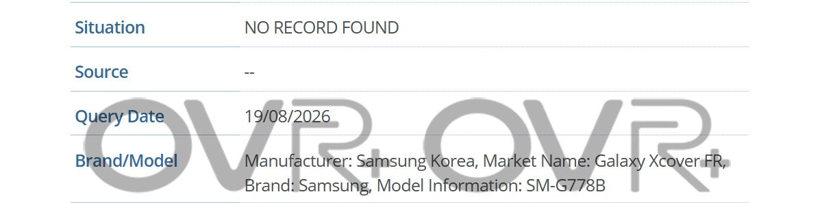 Samsung Galaxy Xcover FR model information SM-G778B
