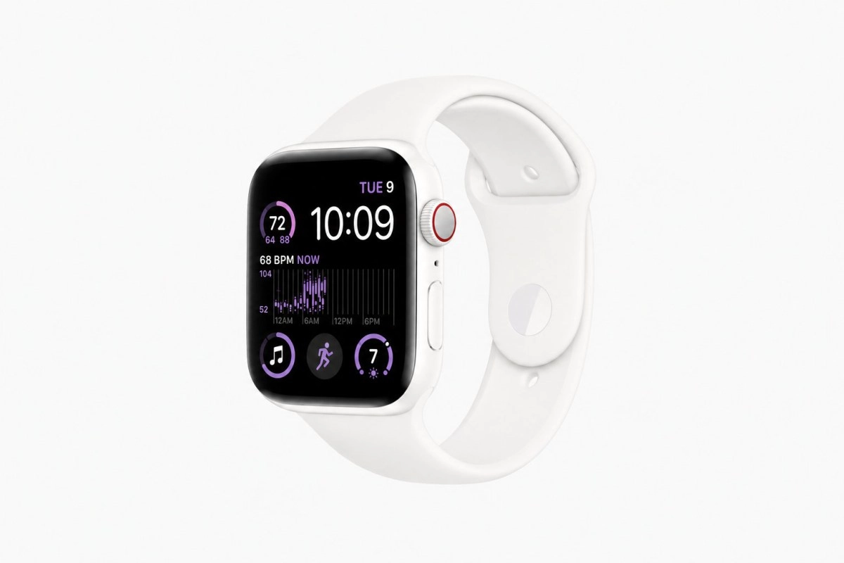 White Apple Watch Series 12 with health data.