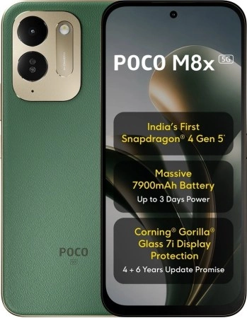Poco M8x green phone with Snapdragon 4 Gen 5