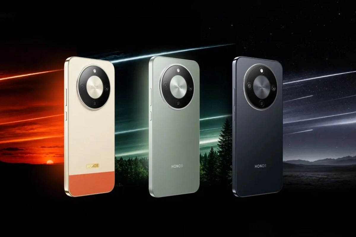 Honor Turbo 5G phones in three colors.