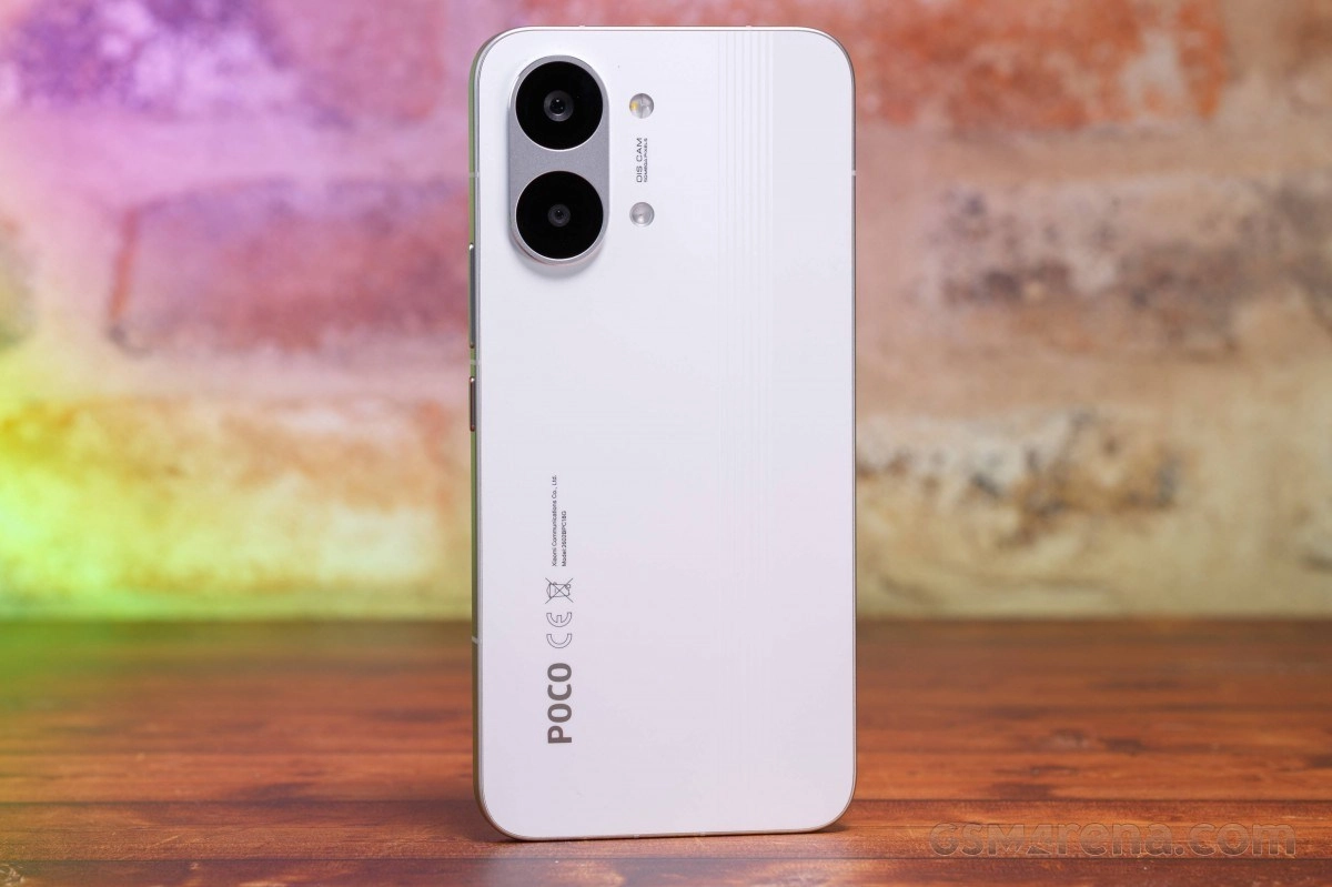 White Poco X8 Power phone with dual camera.
