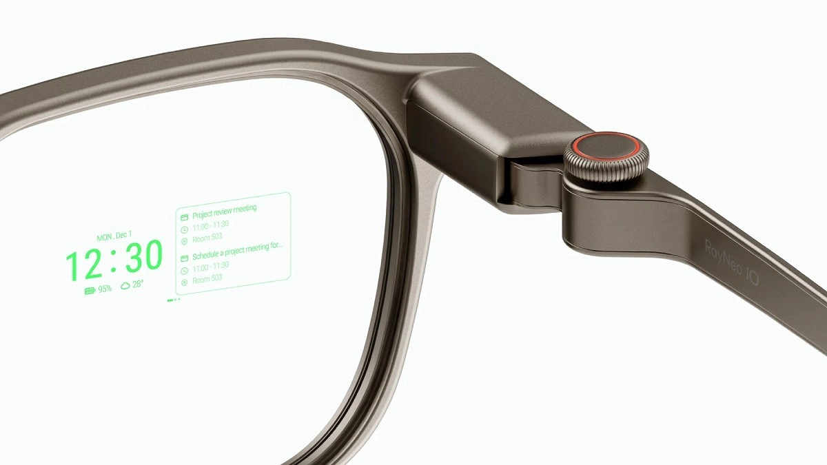 RayNeo iO productivity glasses displaying meeting schedule.