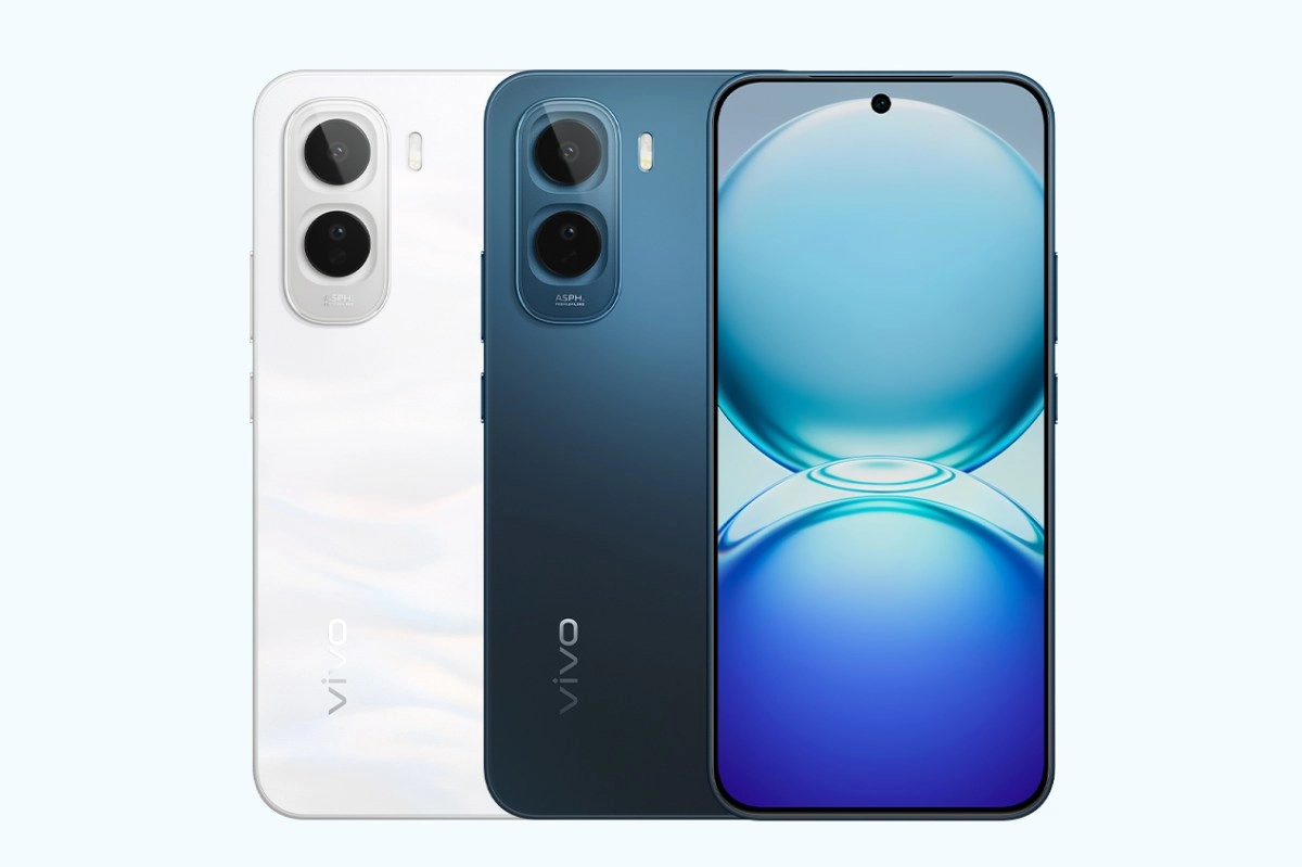 Vivo V70 Lite 4G phones white and blue
