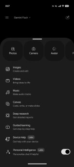 Gemini device help option on Pixel phone.
