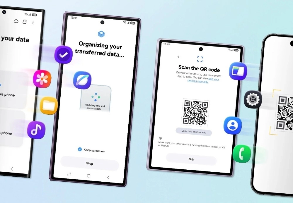 Samsung Smart Switch transferring data via QR code.