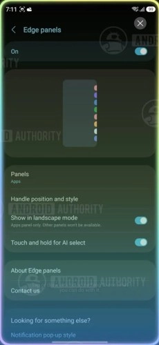 Galaxy S26 One UI 9 beta Edge panels settings