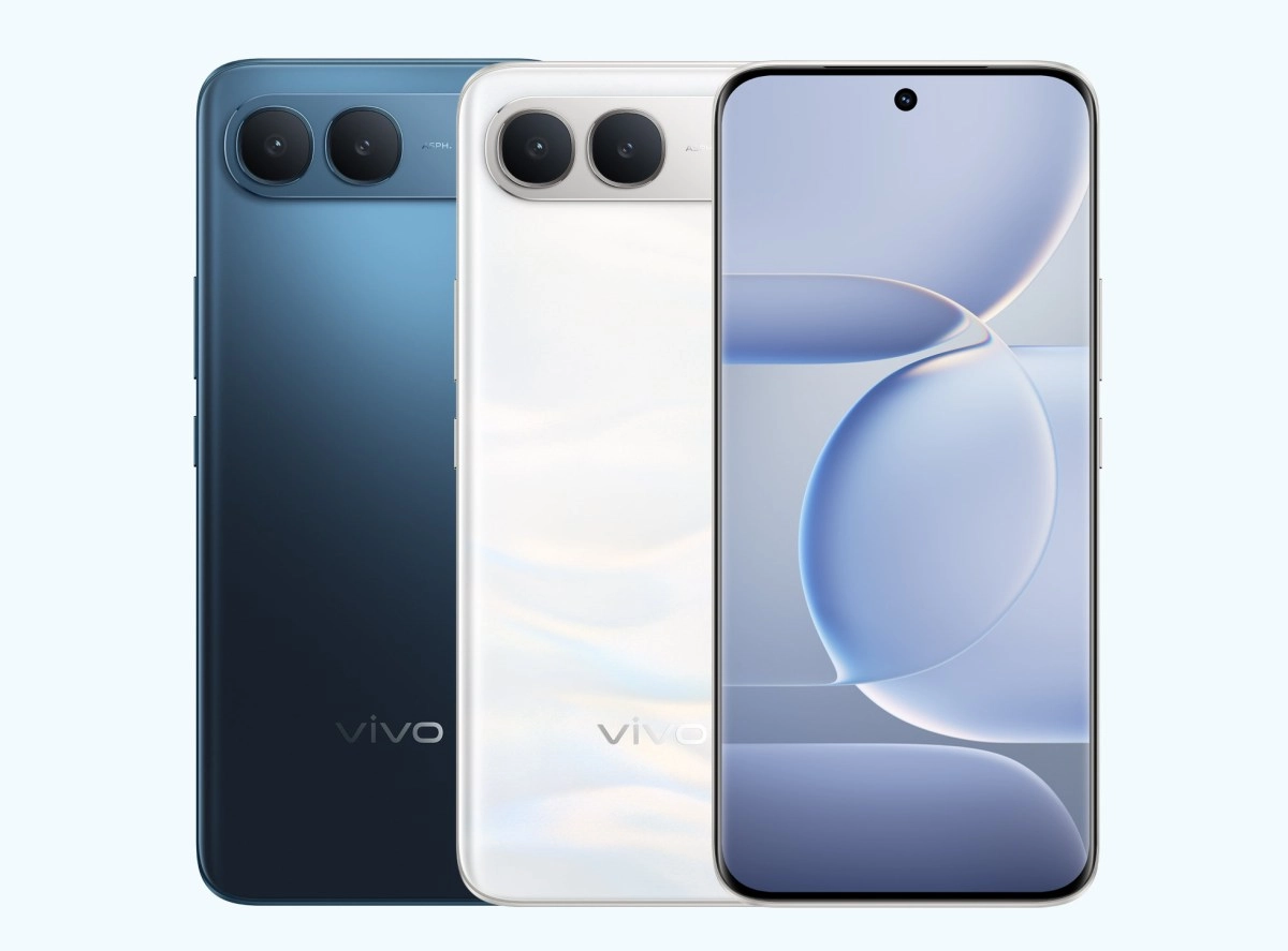 vivo V80 Lite 5G phones in blue and white.