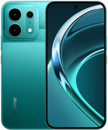 Teal Realme P4s phone with dual camera