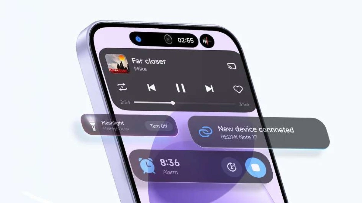 Redmi Note 17's dynamic island notification system.