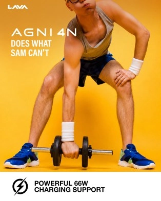 Lava Agni 4N 66W charging with man lifting weights.
