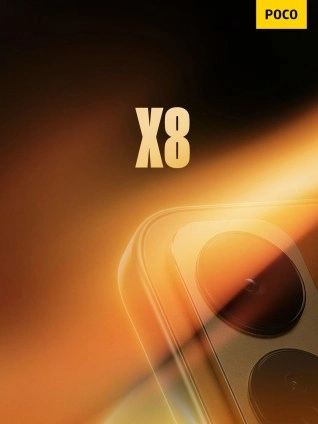 Poco X8 phone camera detail with orange glow