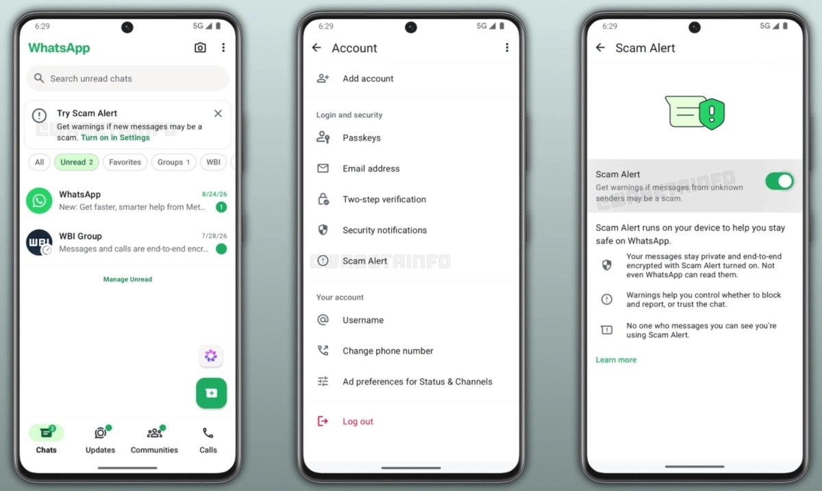 WhatsApp Scam Alert feature on Android beta.