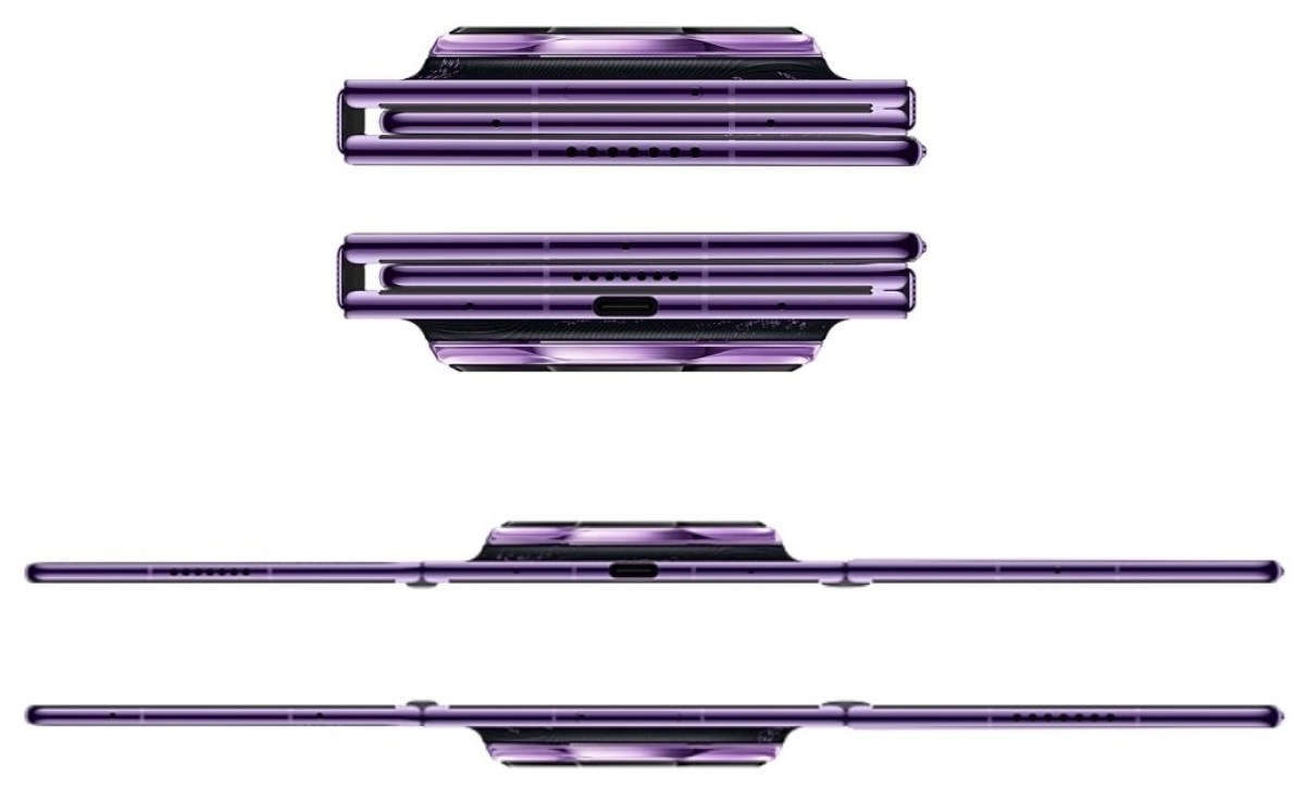 Huawei Mate X3 folded and unfolded, purple color