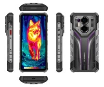 Oukitel WP19 gaming phone with thermal wolf wallpaper.