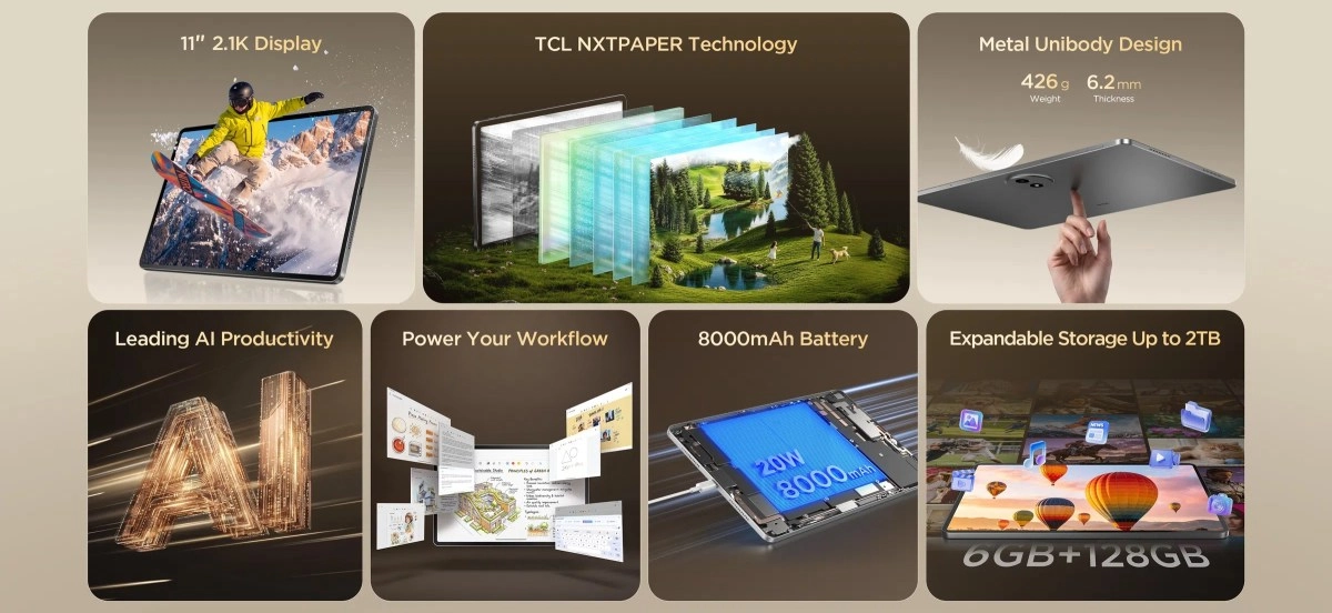 TCL Tab A1 NxtPaper tablet key features