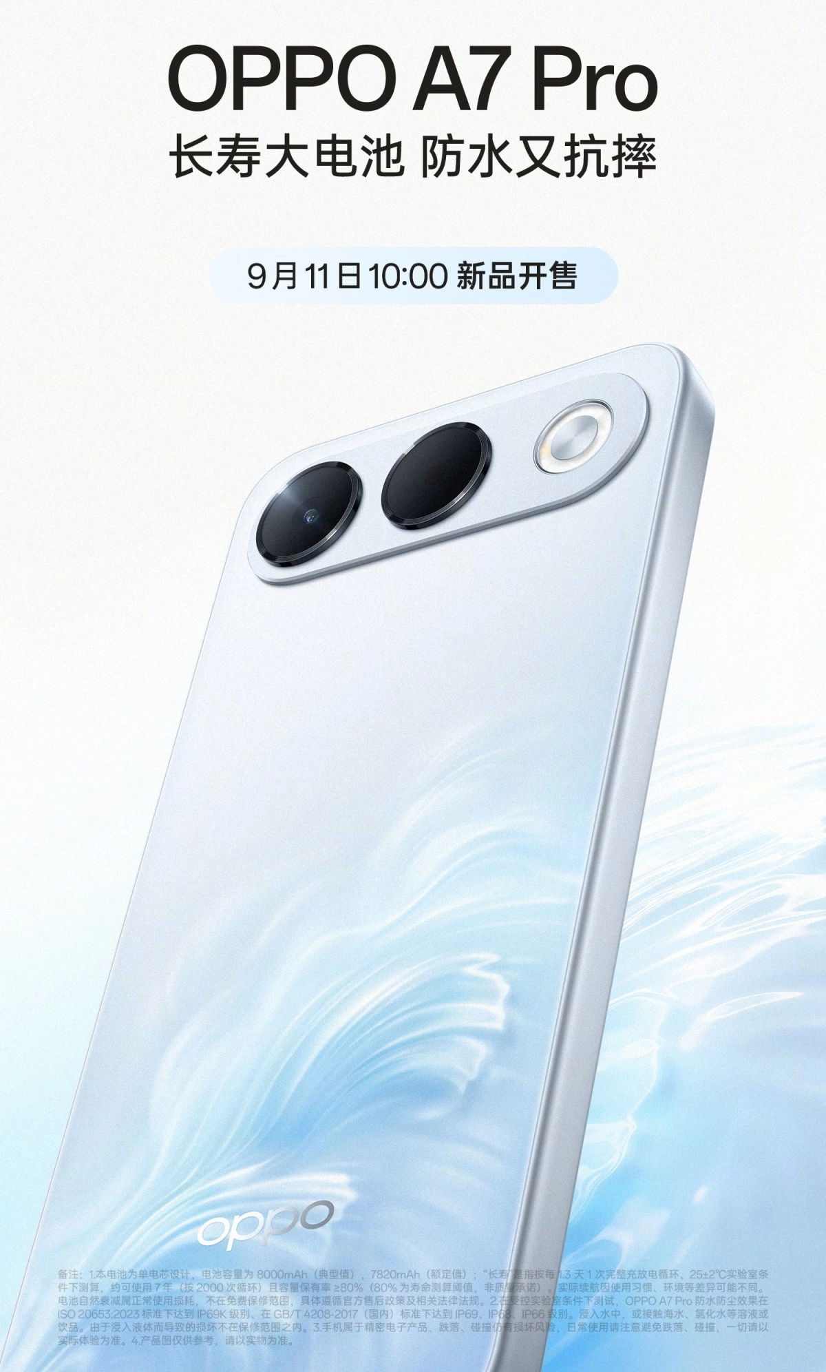 Oppo A7 Pro with 8,000mAh battery close up.