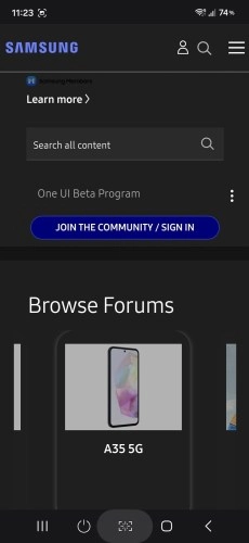 Samsung A35 5G on One UI Beta Program screen
