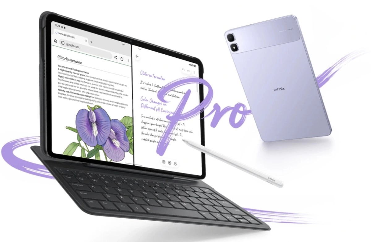 Infinix Xpad 30 Pro tablet with keyboard and stylus.