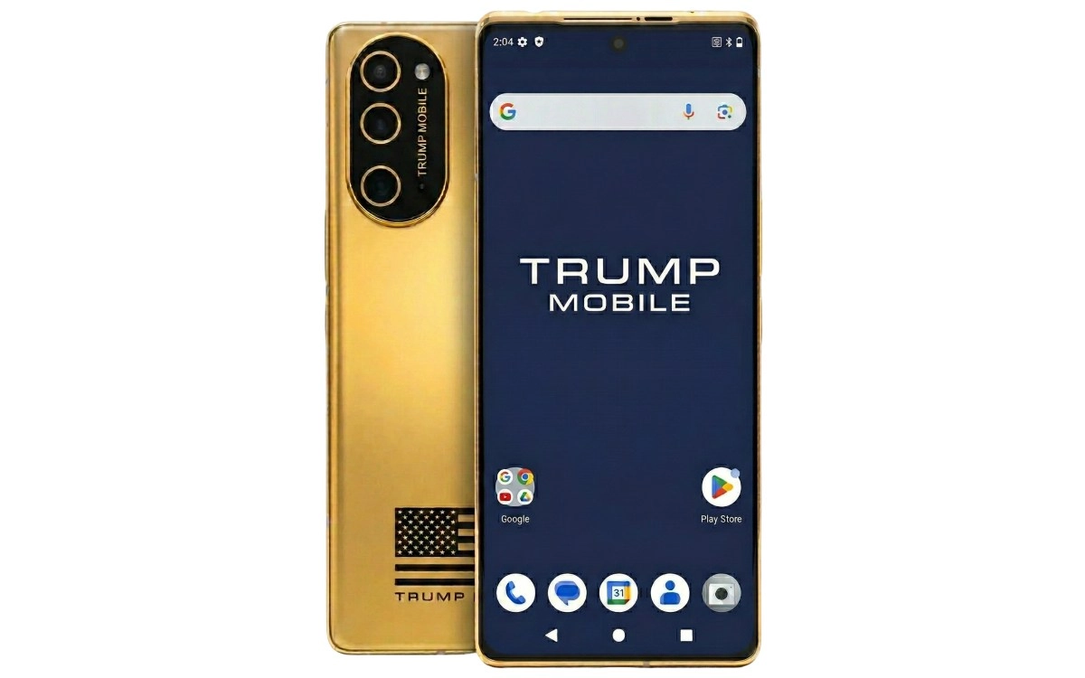 Gold Trump Mobile phone with American flag.