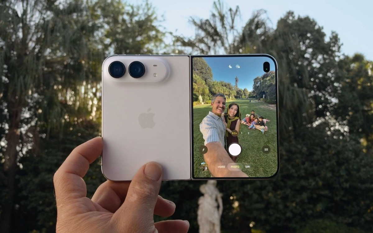 Apple iPhone Duo concept taking a selfie photo.