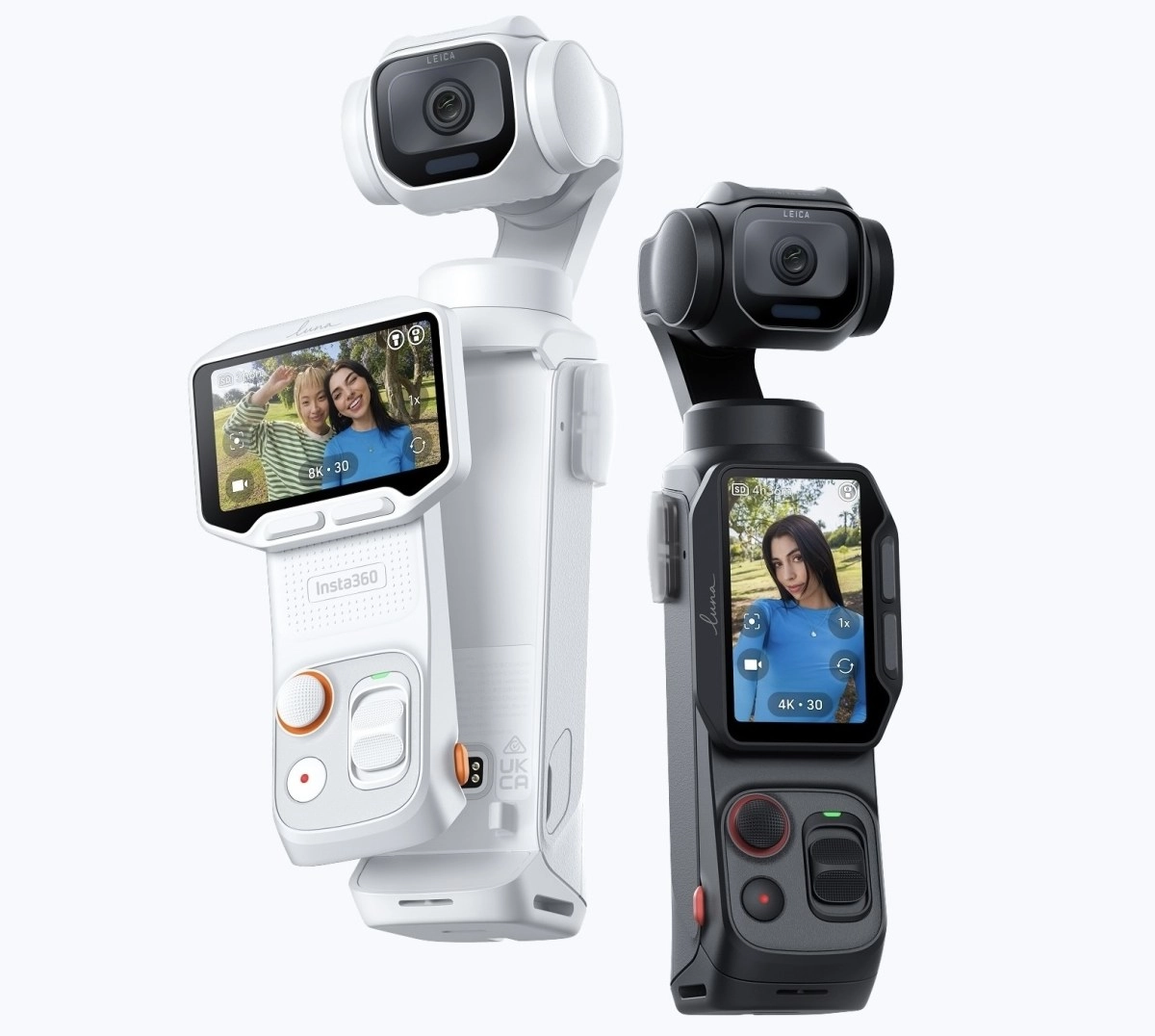Insta360 Luna Pro gimbal cameras in white and black.