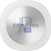 White Samsung Galaxy SmartTag3 with silver center.