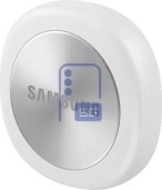 White Samsung Galaxy SmartTag3, silver center.