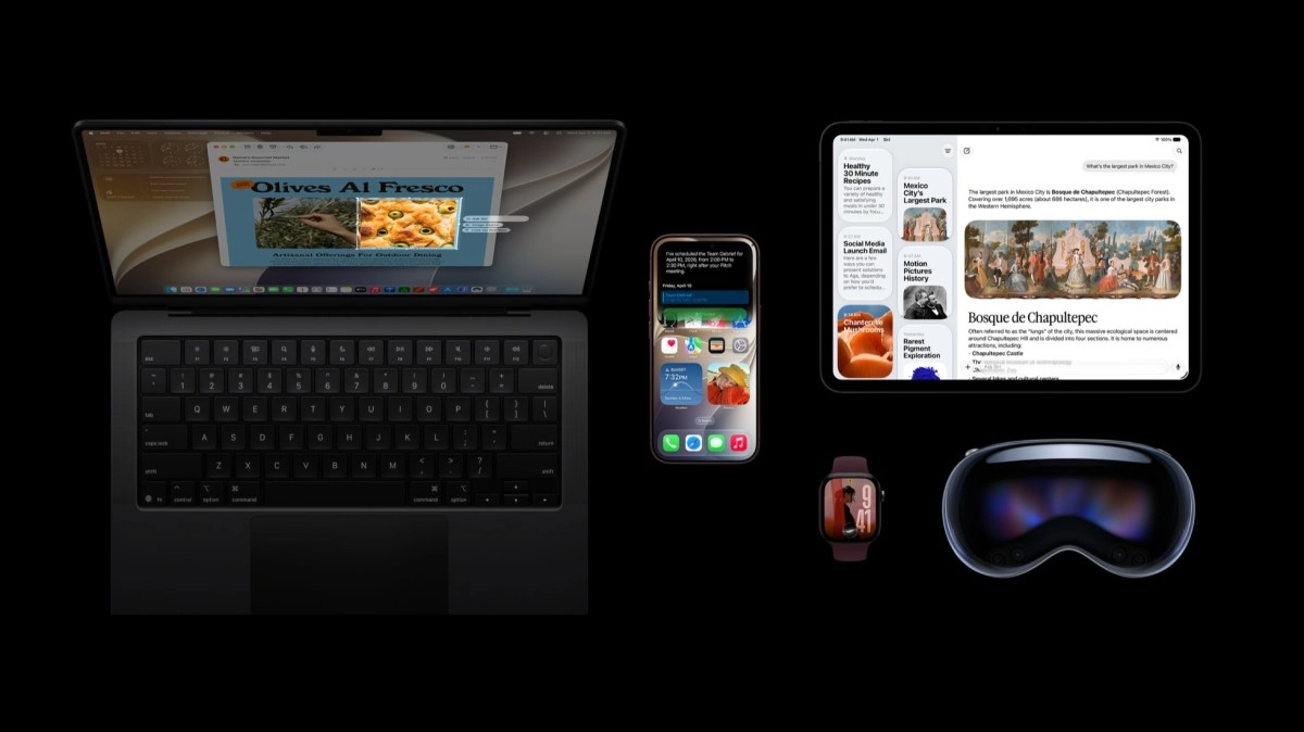 Apple iPhone, iPad, MacBook, Watch, Vision Pro devices.