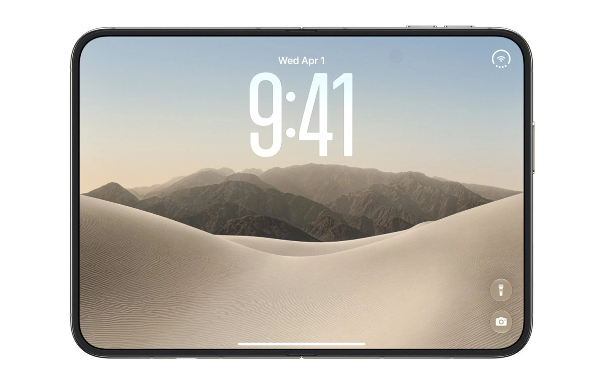 iPhone Duo concept with desert landscape wallpaper.