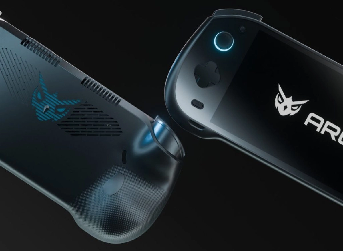Arc X1 gaming handheld with Owl logo.