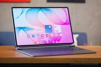 Samsung Galaxy Tab S12 tablet with keyboard.