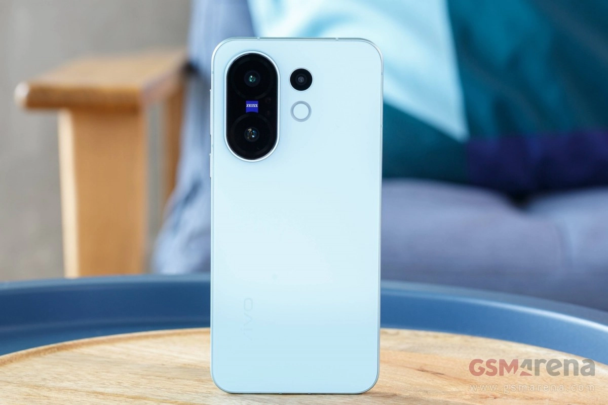 Light blue Vivo phone with Zeiss camera system.