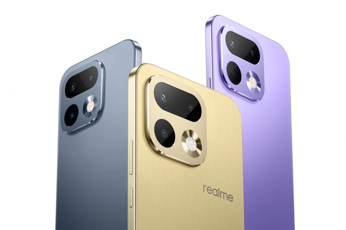 Realme 16 Pro phones in three colors.