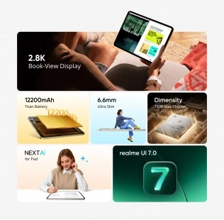 Realme Pad 3 2.8K display, 12200mAh battery, Ultra Slim.